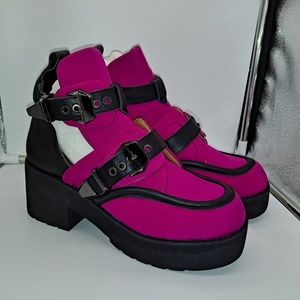 Jeffrey Campbell Neoprene Coltrane Fuchsia purple neon platform boots shoes 7.5